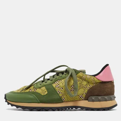 Pre-owned Valentino Garavani Green Mesh And Leather Rockrunner Trainers Size 39 In Multicolor