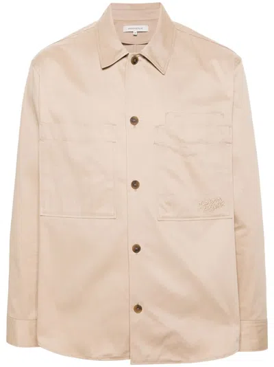 Maison Kitsuné Button-up Cotton Overshirt In Neutrals