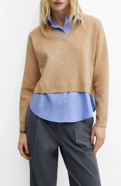 Mango Layered Look Sweater In Medium Brown