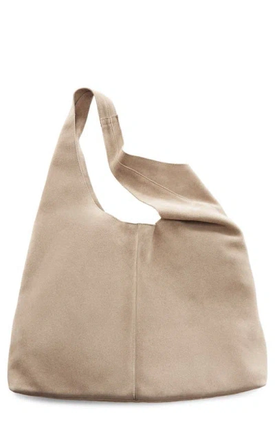 Mango Suede Shopper Bag In Leather