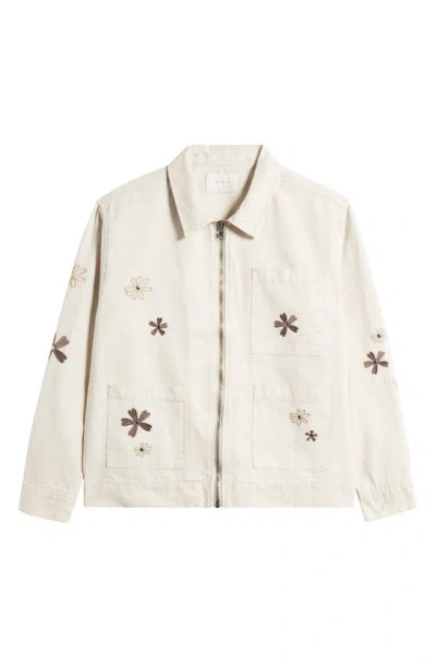 Pacsun Floral Embroidered Cotton Jacket In Cream