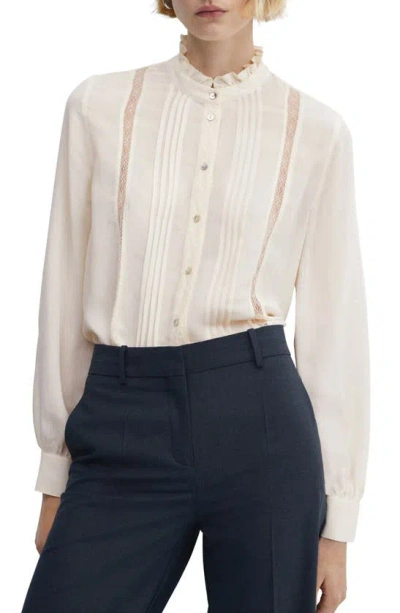 Mango Lace Inset Button-up Shirt In Off White