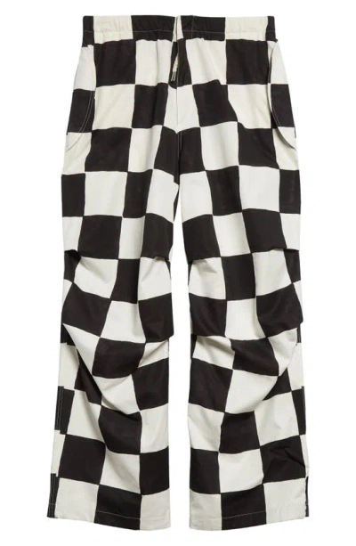 Jil Sander Checkerboard Print Cotton & Silk Trousers In Raven