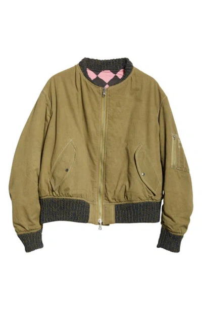 Story Mfg. Seed Reversible Organic Cotton Bomber Jacket In Olive Wonky-wear