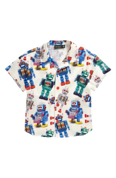 Rock Your Baby Kids' Robot Mania Camp Shirt In Cream