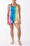 Tomboyx 6-inch Reversible One-piece Rashguard Swimsuit In Melting Rainbow