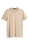 Hugo Boss Tiburt Stripe Cotton & Linen T-shirt In Medium Beige