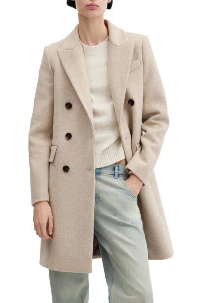 Mango Double Breasted Coat In Light/pastel Grey