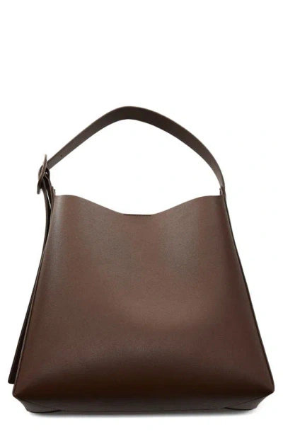 Mango Buckle Detail Faux Leather Shopper In Dark Brown