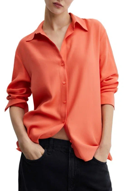Mango Long Sleeve Button-up Shirt In Coral Red