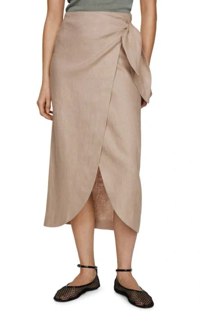 Mango Bow Linen Skirt Light/pastel Grey In Lt Pastel