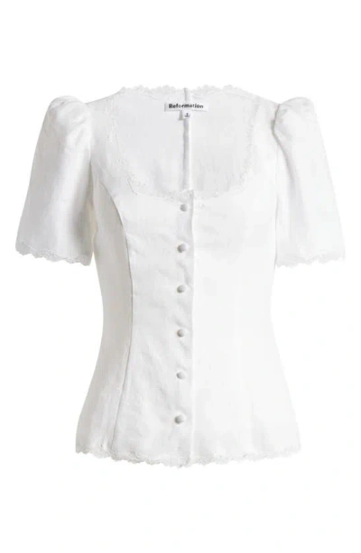Reformation Anabella Linen Button-up Top In White