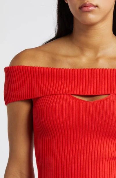 Astr Ainsley Cutout Off The Shoulder Jumper In Hot Red