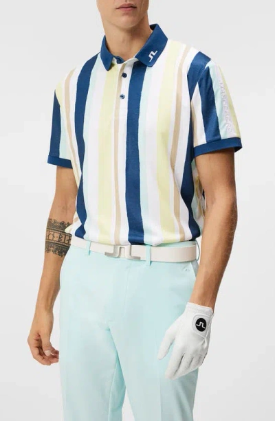 J. Lindeberg Regular Fit Stripe Tour Tech Performance Golf Polo In Painted Stripe Wax Yellow