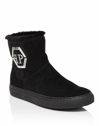 Philipp Plein Boots Low Flat "chris Top" In Black/nickel