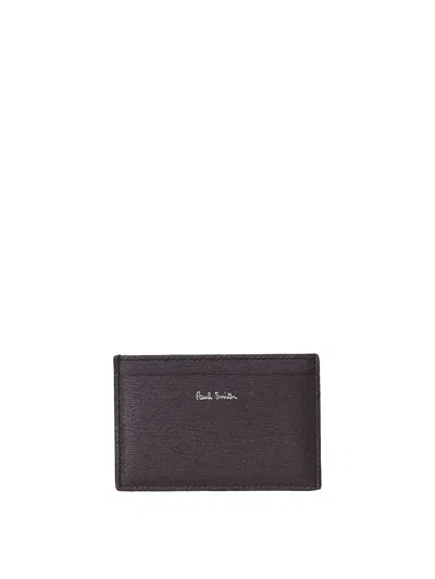 Paul Smith Textured Leather Card Holder In Burgundy