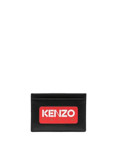 Kenzo Black Cardholder With Logo Print In Leather Man