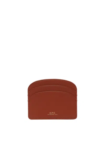 Apc Demi-lune Leather Cardholder In Brown