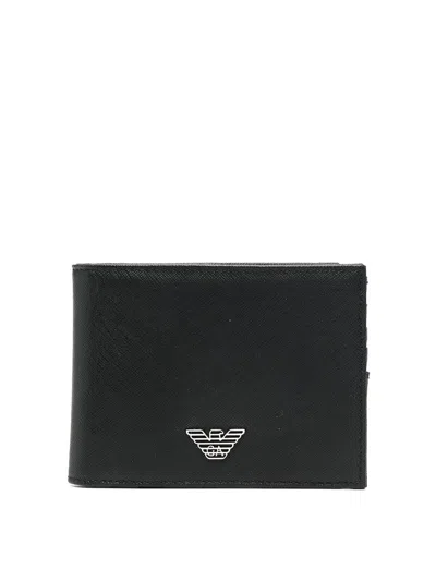 Emporio Armani Leather Bifold Wallet In Black