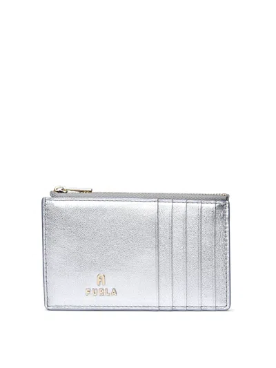Furla Leather Card Holder In Silver