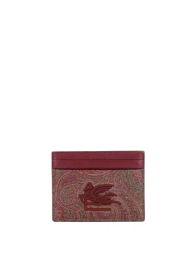 Etro Coated Canvas Card Holder With Paisley Motif In Brown