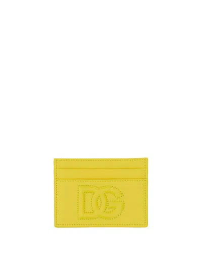 Dolce & Gabbana Leather Card Holder In Yellow