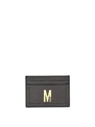 Moschino Card Holder With Gold Plaque In Black