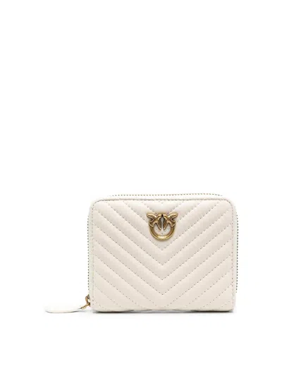 Pinko Logo-plaque Quilted Leather Wallet In White