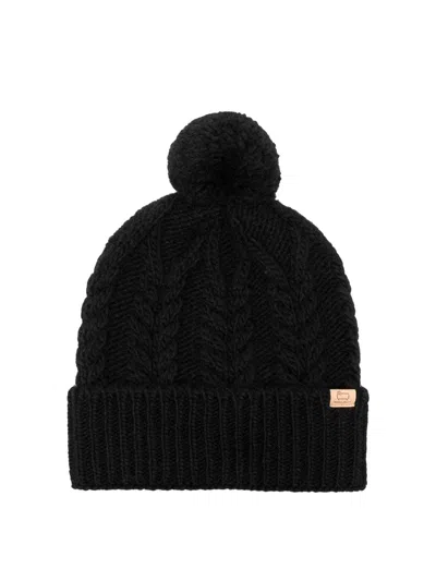Woolrich Wool Cable Pom Pom Beanie In Black