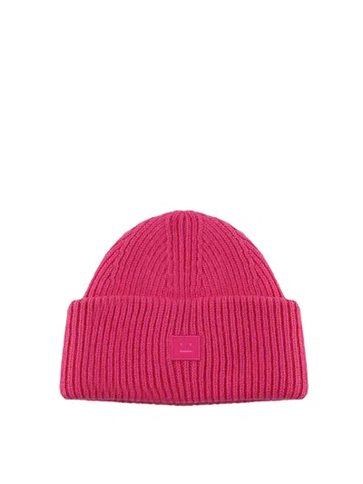 Acne Studios Beanie With Small Smiley Logo In Nude & Neutrals