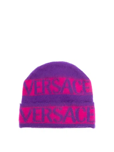 Versace Beanie Logo Stripes In Multicolour