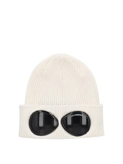 C.p. Company Beanie Hat With Lenses In White