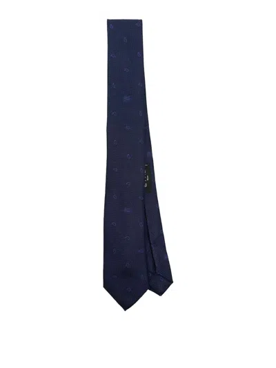 Etro Navy Paisley Pattern Tie In Blue