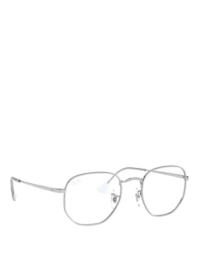 Ray Ban Hexagonal Silver Eyeglasses In White