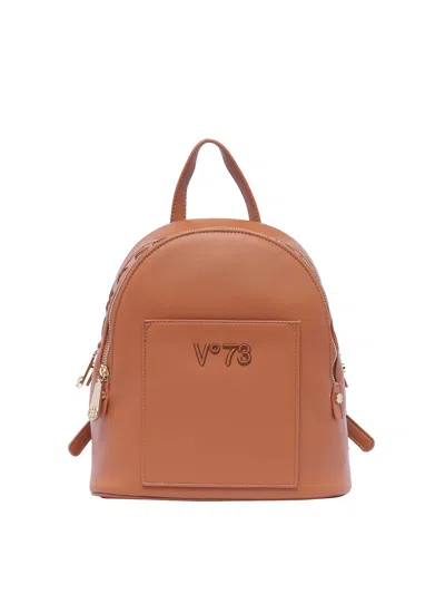 V73 Echo 73 Logo Embroidered Backpack In Brown