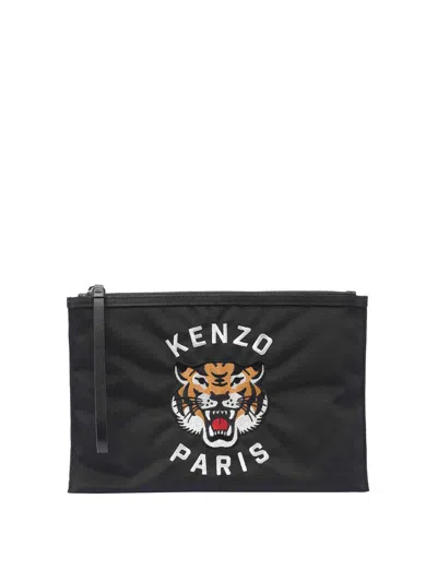 Kenzo Varsity Tiger Zip Pouch In Black