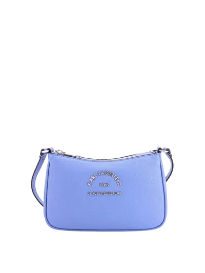 Karl Lagerfeld Leather Shoulder Bag With Frontal Metal Logo In Blue