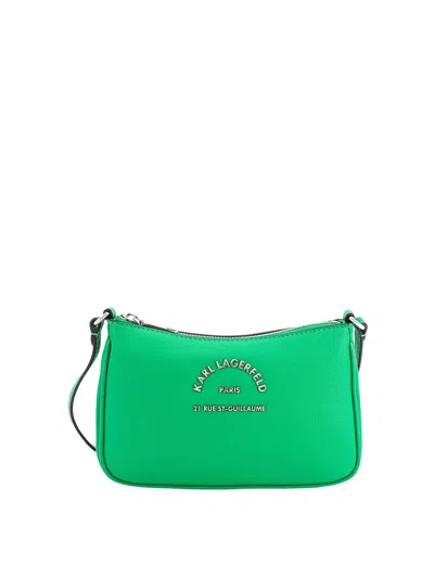Karl Lagerfeld Leather Shoulder Bag With Frontal Metal Logo In Green