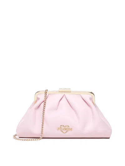 Love Moschino Shoulder Bag With Logo Plaque In Nude & Neutrals