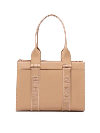 Love Moschino Shoulder Bag With Logo Embroidery In Beige