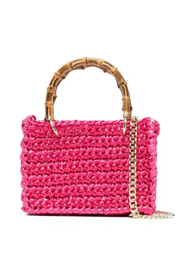 Chica Fuchsiawoven-wicker Tote Bag In Multicolour