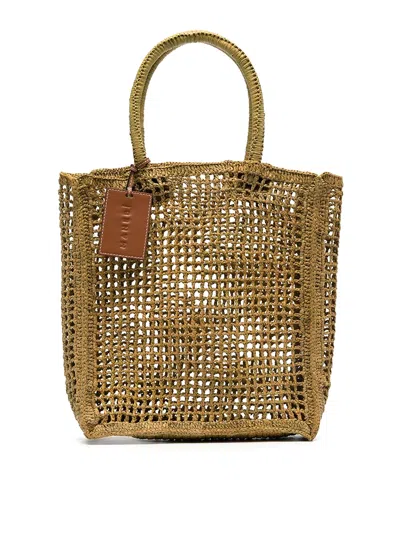 Manebi Logo-tag Raffia Tote Bag In Light Brown