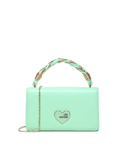 Love Moschino Logo Plaque Chain Linked Shoulder Bag In Green