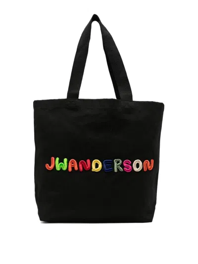 Jw Anderson Logo-embroidered Cotton Tote Bag In Black