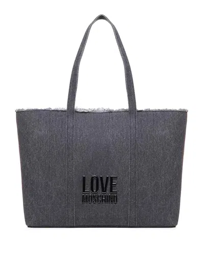Love Moschino Denim Icon Cotton Shopper Bag In Black