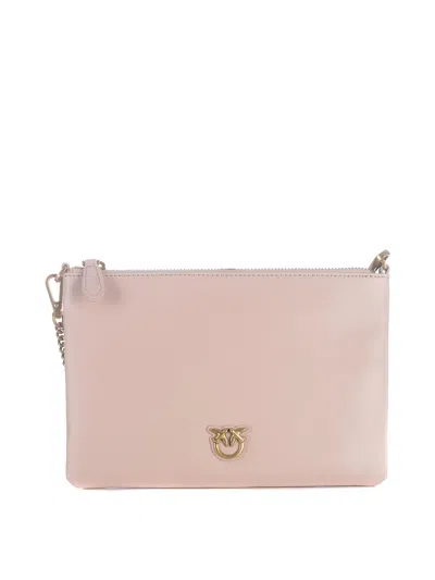 Pinko Flat Love Bag Pink Shoulder Bag With Logo Patch In Smooth Leather Woman In Light Pink