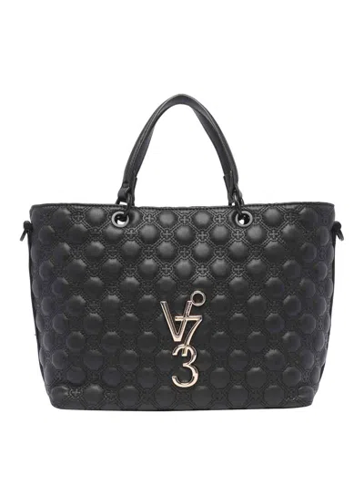 V73 Marzia Logo Plaque Quilted Tote Bag In Black