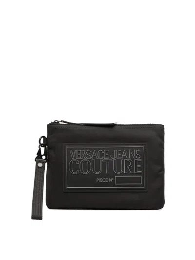 Versace Jeans Couture Logo-patch Clutch Bag In Black