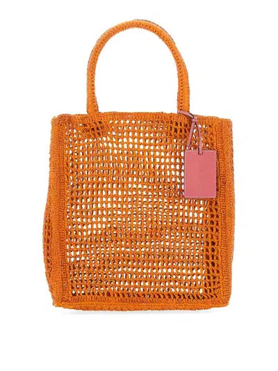 Manebi Raffia Net Bag In Orange