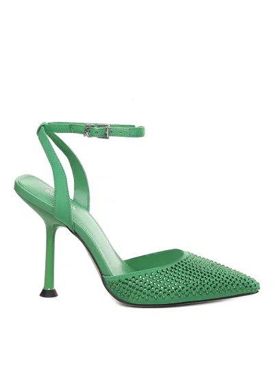 Michael Michael Kors Leather Sandals With Strap And Rhinestones In Green